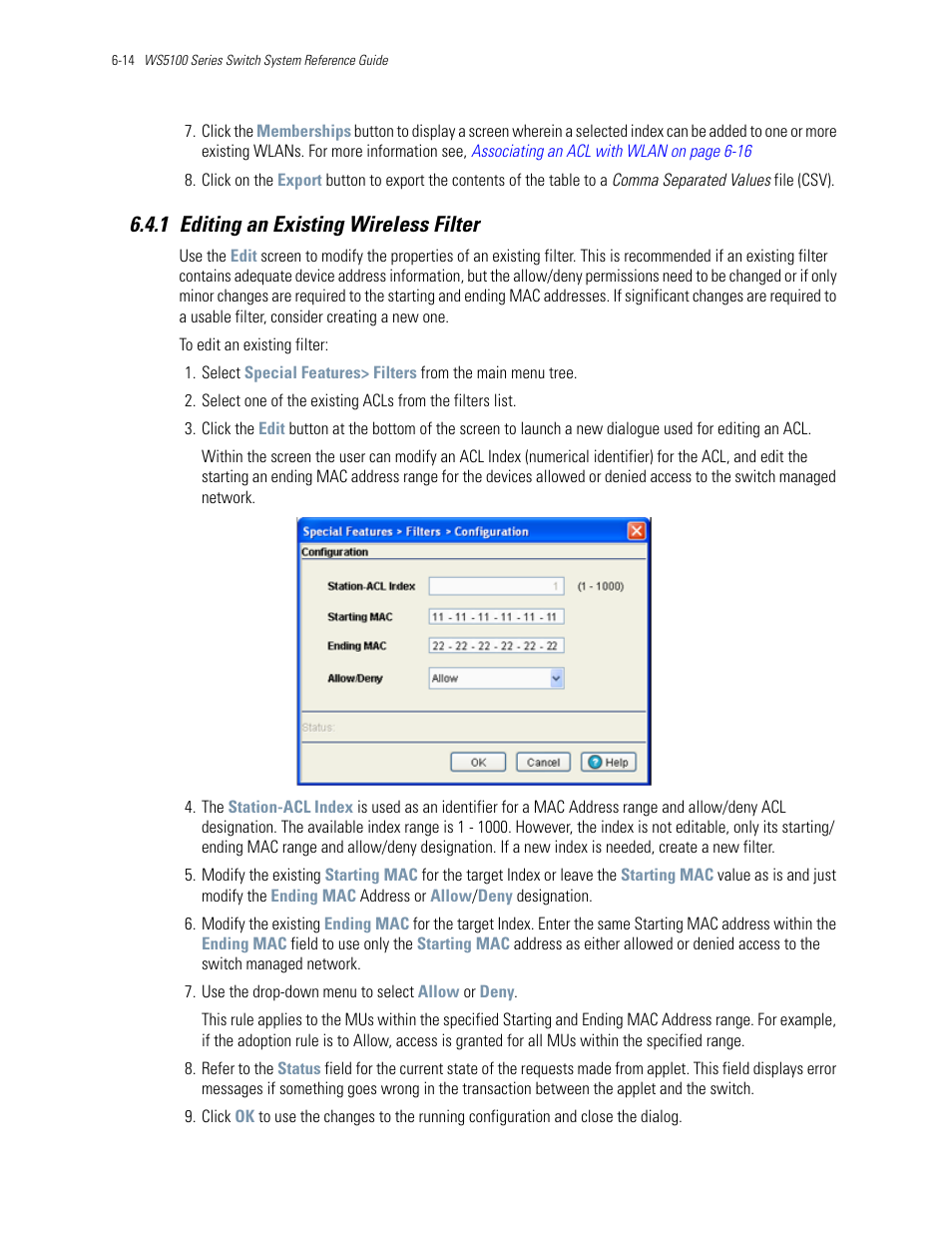 1 editing an existing wireless filter, 1 editing an existing wireless filter -14 | Motorola Series Switch WS5100 User Manual | Page 238 / 364