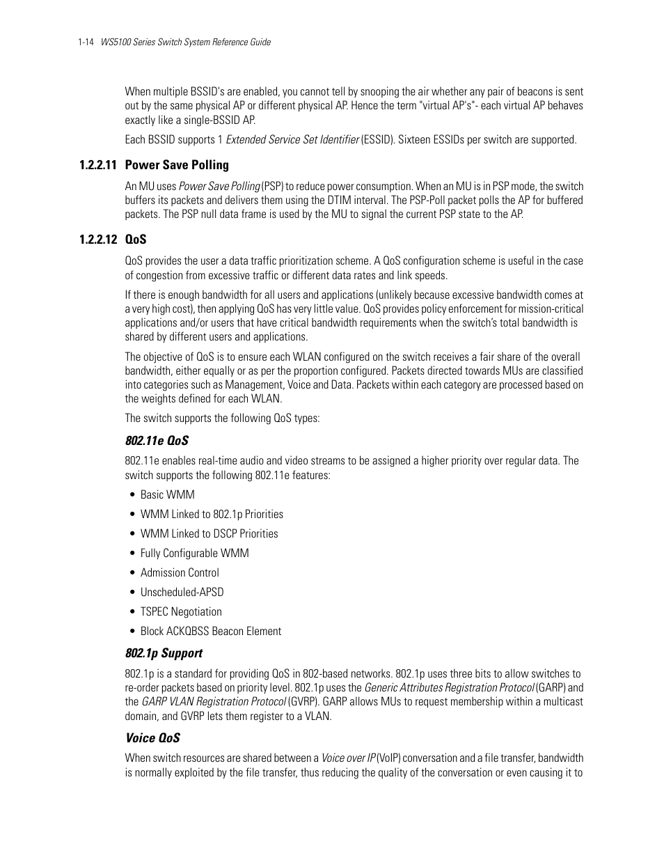 11 power save polling, 12 qos, Power save polling | Motorola Series Switch WS5100 User Manual | Page 24 / 364