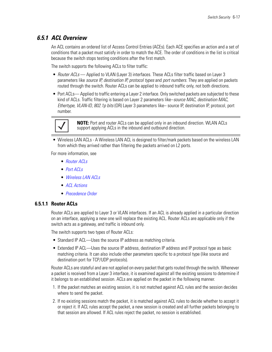 1 acl overview, 1 router acls, 1 acl overview -17 | Ed to | Motorola Series Switch WS5100 User Manual | Page 241 / 364