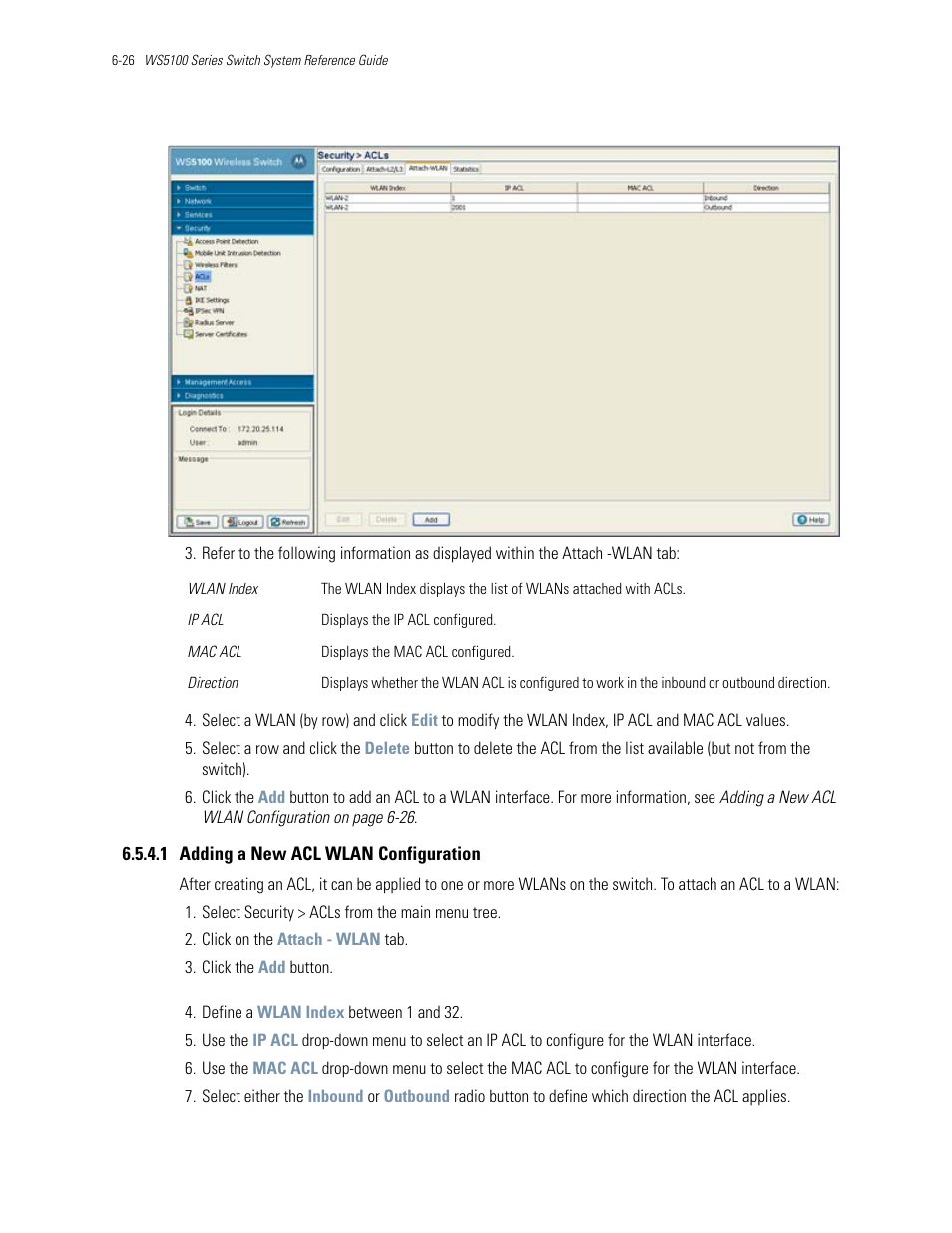 1 adding a new acl wlan configuration | Motorola Series Switch WS5100 User Manual | Page 250 / 364