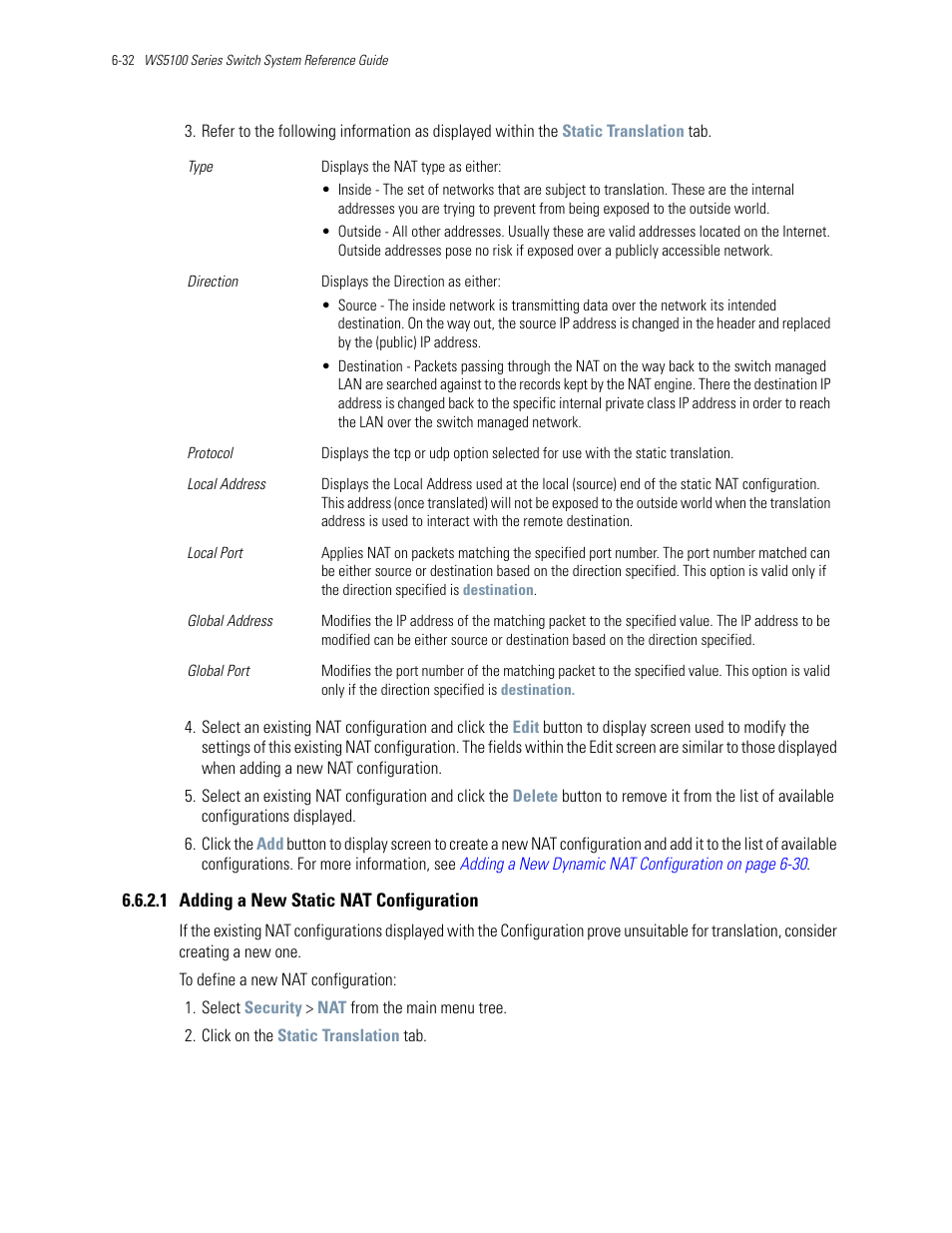 1 adding a new static nat configuration | Motorola Series Switch WS5100 User Manual | Page 256 / 364