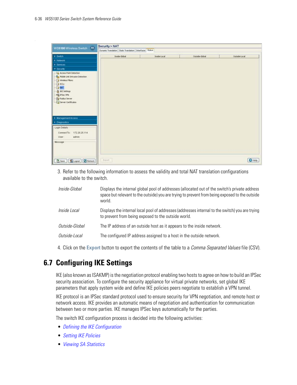 7 configuring ike settings, 7 configuring ike settings -36, Configuring ike settings | Motorola Series Switch WS5100 User Manual | Page 260 / 364