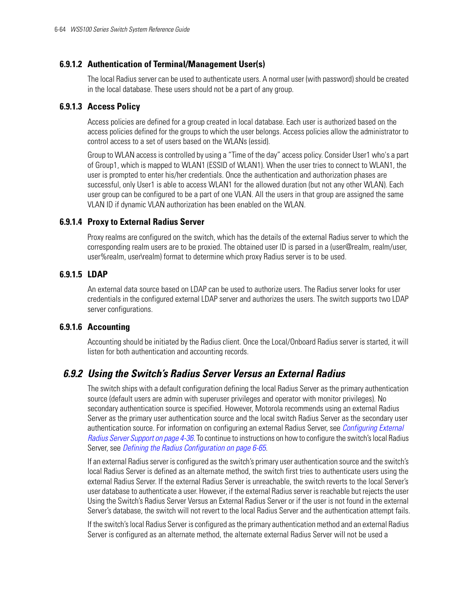 2 authentication of terminal/management user(s), 3 access policy, 4 proxy to external radius server | 5 ldap, 6 accounting | Motorola Series Switch WS5100 User Manual | Page 288 / 364