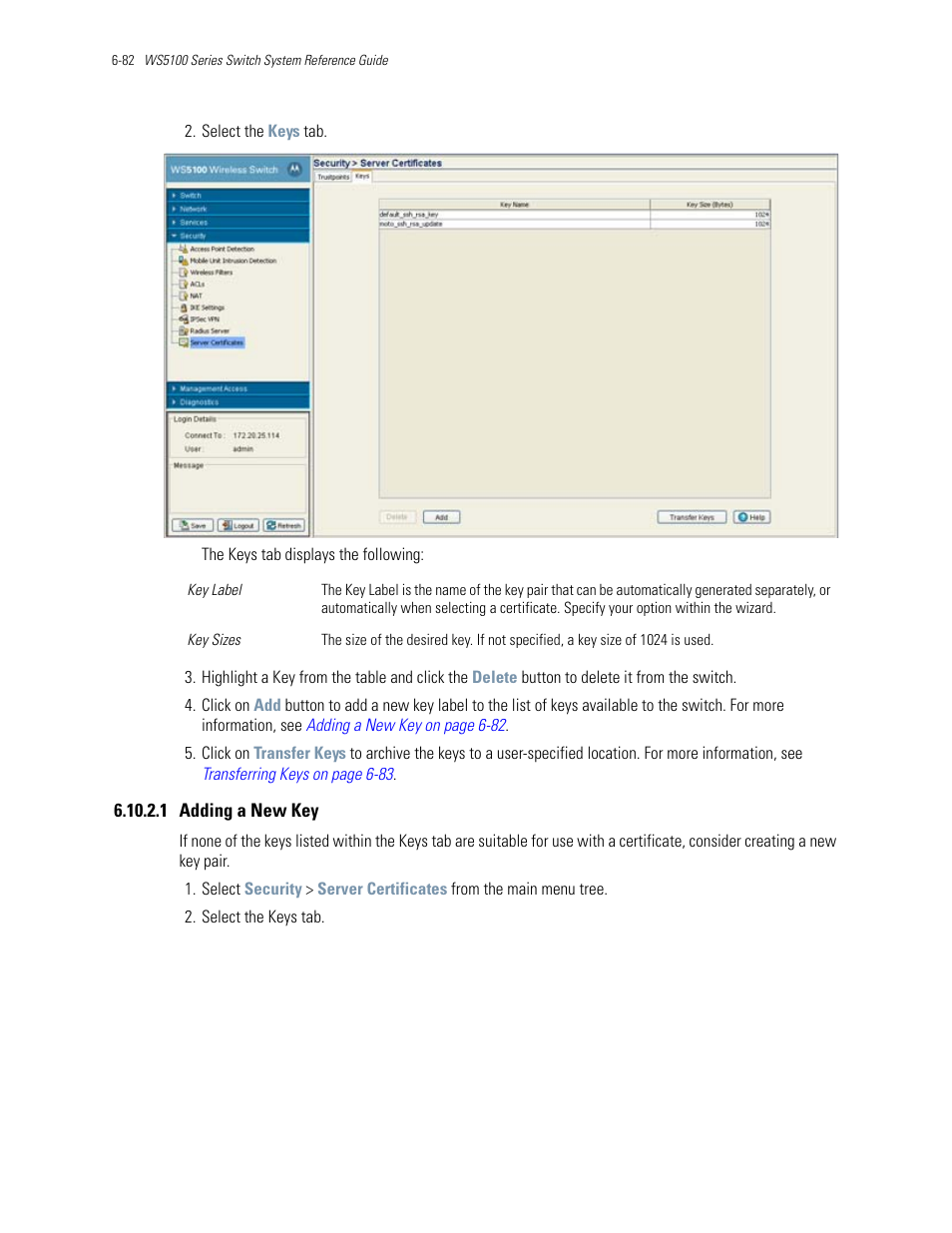 1 adding a new key | Motorola Series Switch WS5100 User Manual | Page 306 / 364