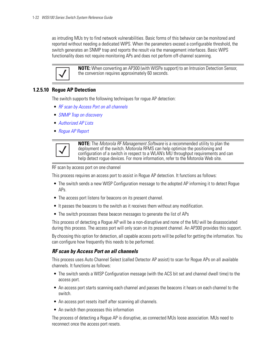 10 rogue ap detection, Rogue ap detection | Motorola Series Switch WS5100 User Manual | Page 32 / 364