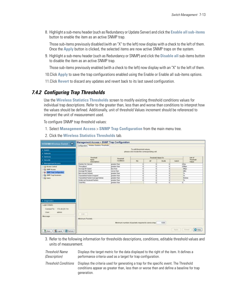 2 configuring trap thresholds, 2 configuring trap thresholds -13 | Motorola Series Switch WS5100 User Manual | Page 321 / 364