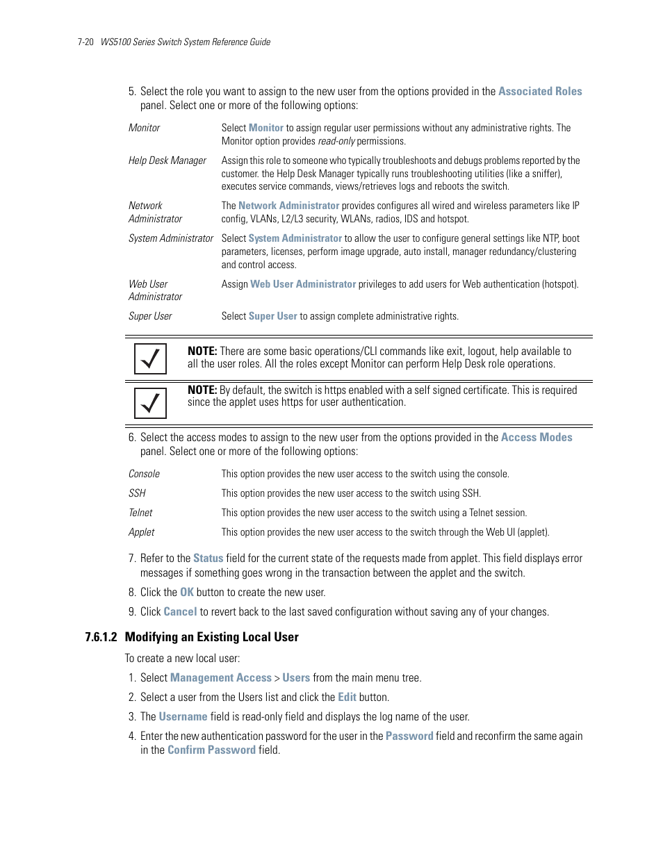 2 modifying an existing local user | Motorola Series Switch WS5100 User Manual | Page 328 / 364