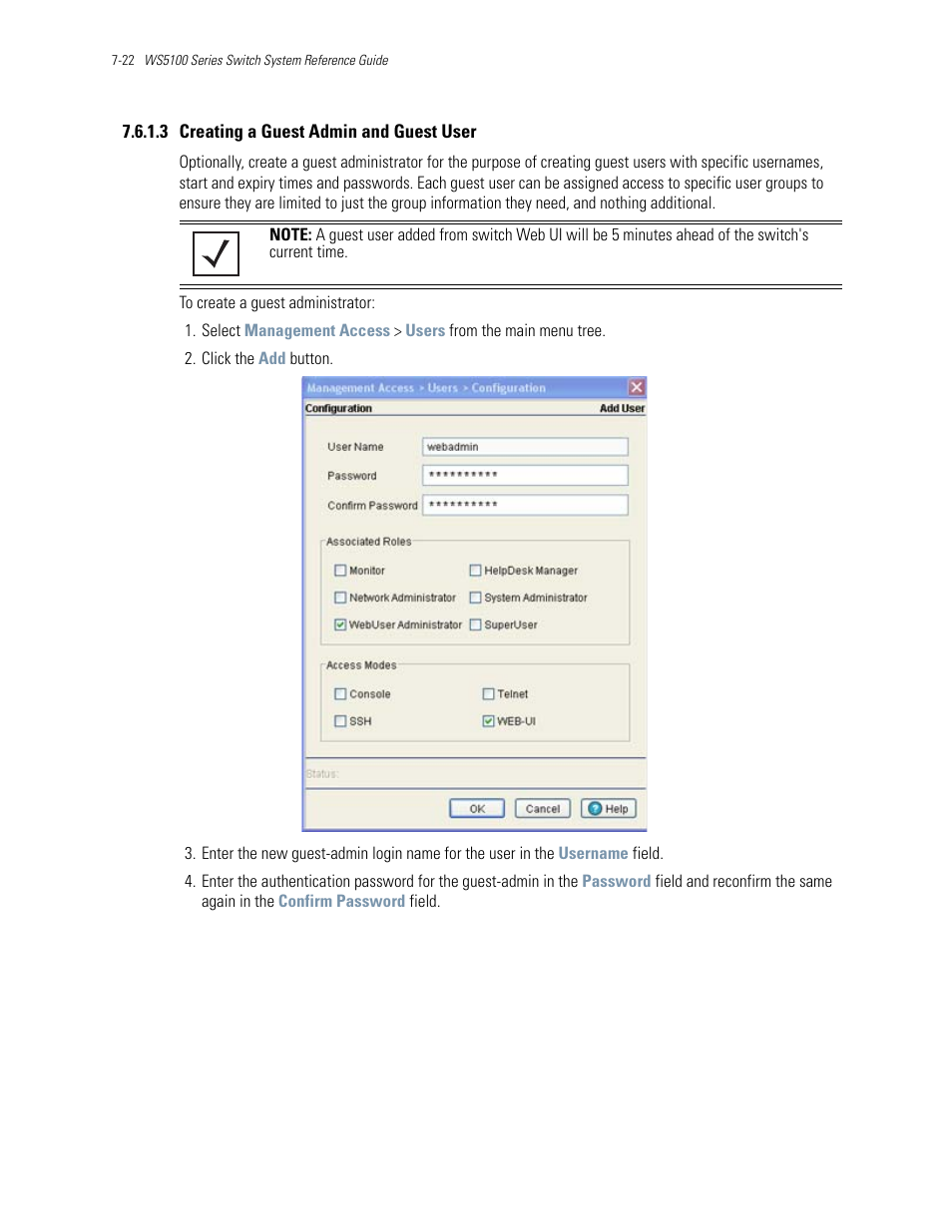 3 creating a guest admin and guest user, Creating a guest | Motorola Series Switch WS5100 User Manual | Page 330 / 364