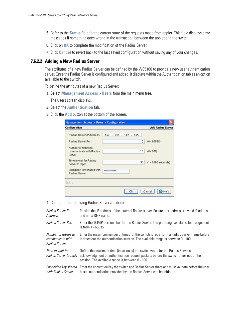 2 adding a new radius server | Motorola Series Switch WS5100 User Manual | Page 334 / 364