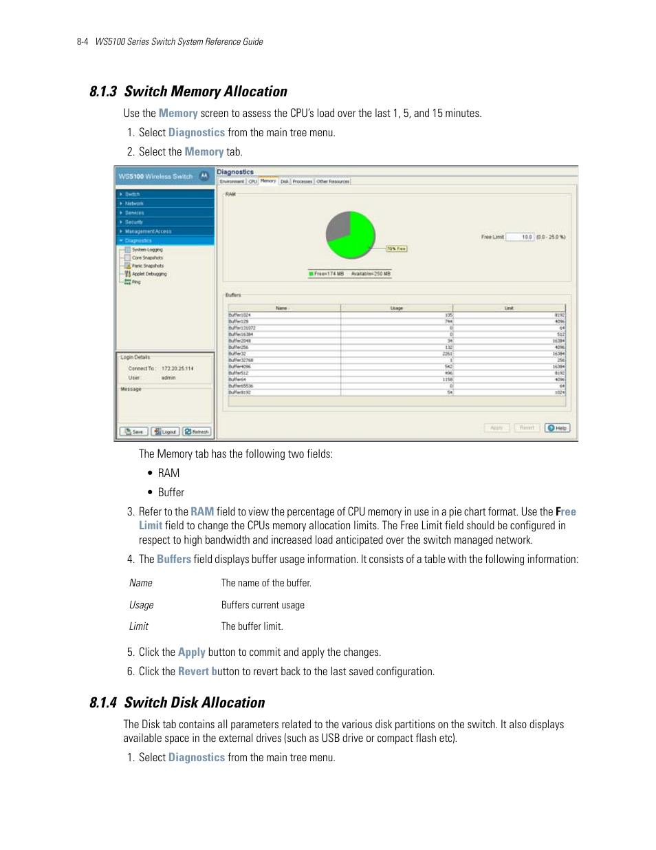 3 switch memory allocation, 4 switch disk allocation, Switch memory allocation | Switch disk allocation | Motorola Series Switch WS5100 User Manual | Page 340 / 364