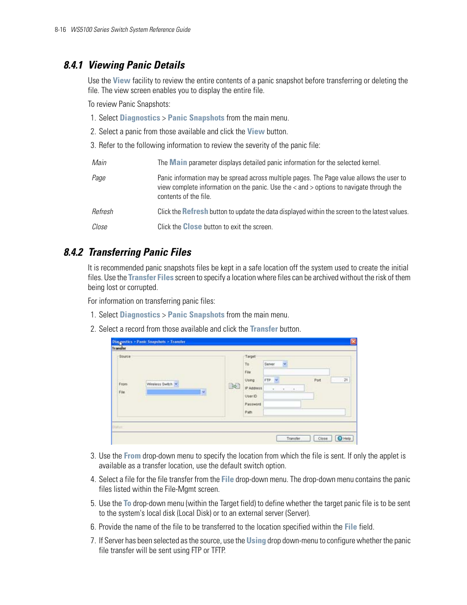 1 viewing panic details, 2 transferring panic files | Motorola Series Switch WS5100 User Manual | Page 352 / 364