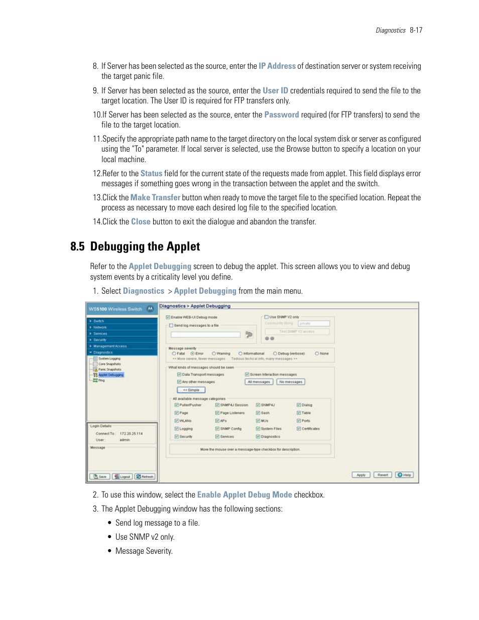 5 debugging the applet, 5 debugging the applet -17, Debugging the applet | Motorola Series Switch WS5100 User Manual | Page 353 / 364