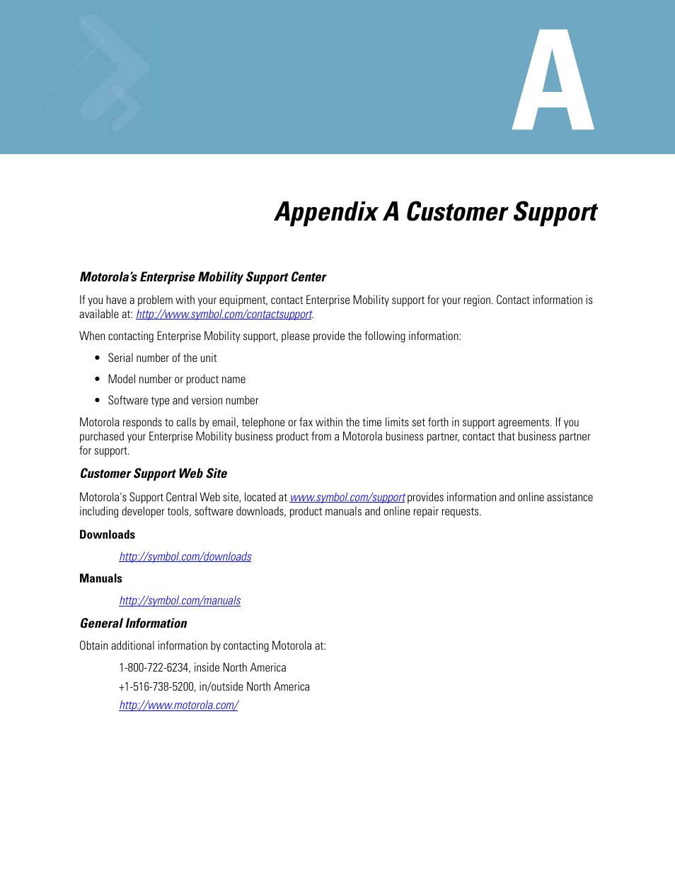 Appendix a customer support | Motorola Series Switch WS5100 User Manual | Page 361 / 364