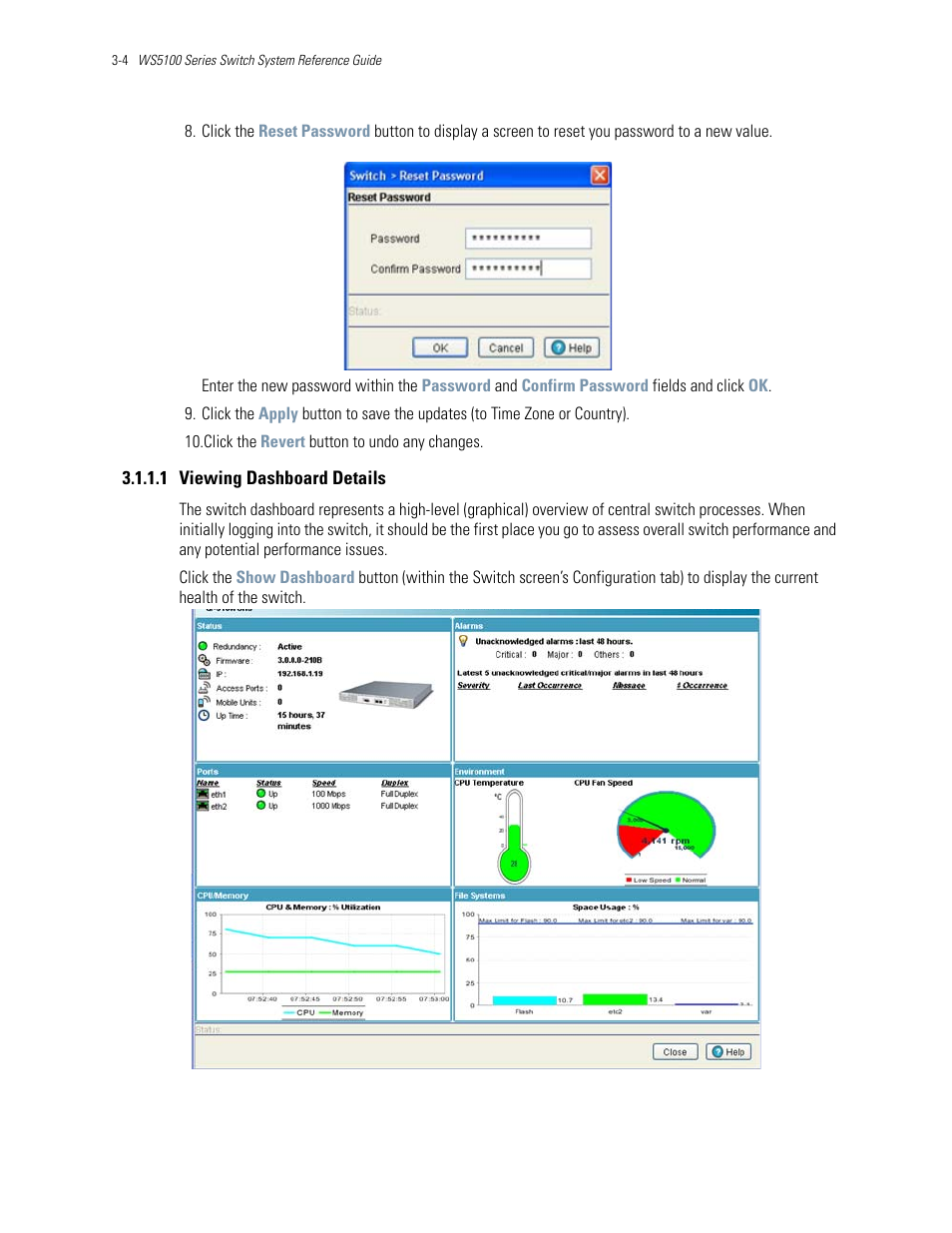 1 viewing dashboard details | Motorola Series Switch WS5100 User Manual | Page 48 / 364