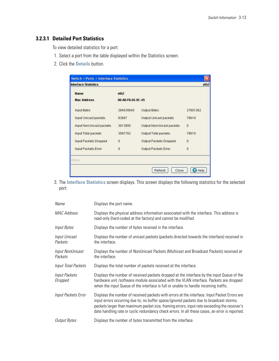 1 detailed port statistics | Motorola Series Switch WS5100 User Manual | Page 57 / 364