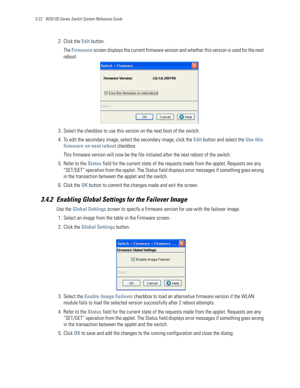 2 enabling global settings for the failover image | Motorola Series Switch WS5100 User Manual | Page 66 / 364