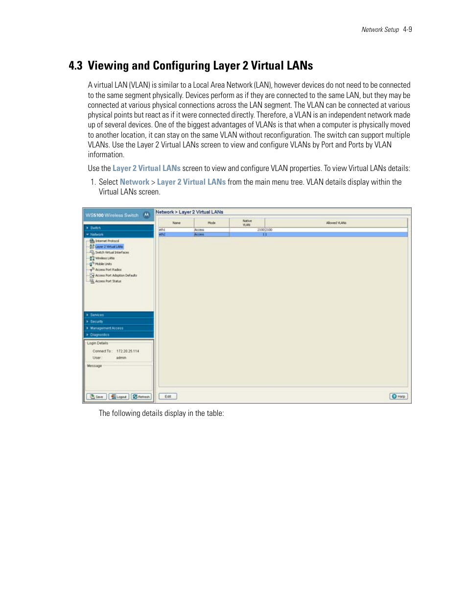 3 viewing and configuring layer 2 virtual lans, 3 viewing and configuring layer 2 virtual lans -9, Viewing and configuring layer 2 virtual lans | Motorola Series Switch WS5100 User Manual | Page 83 / 364