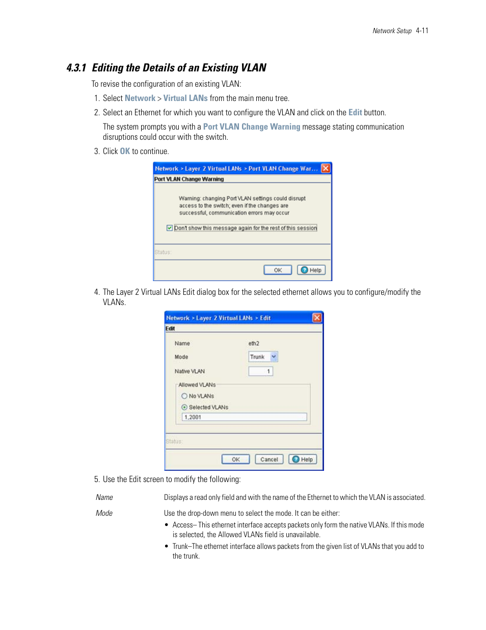 1 editing the details of an existing vlan, 1 editing the details of an existing vlan -11 | Motorola Series Switch WS5100 User Manual | Page 85 / 364