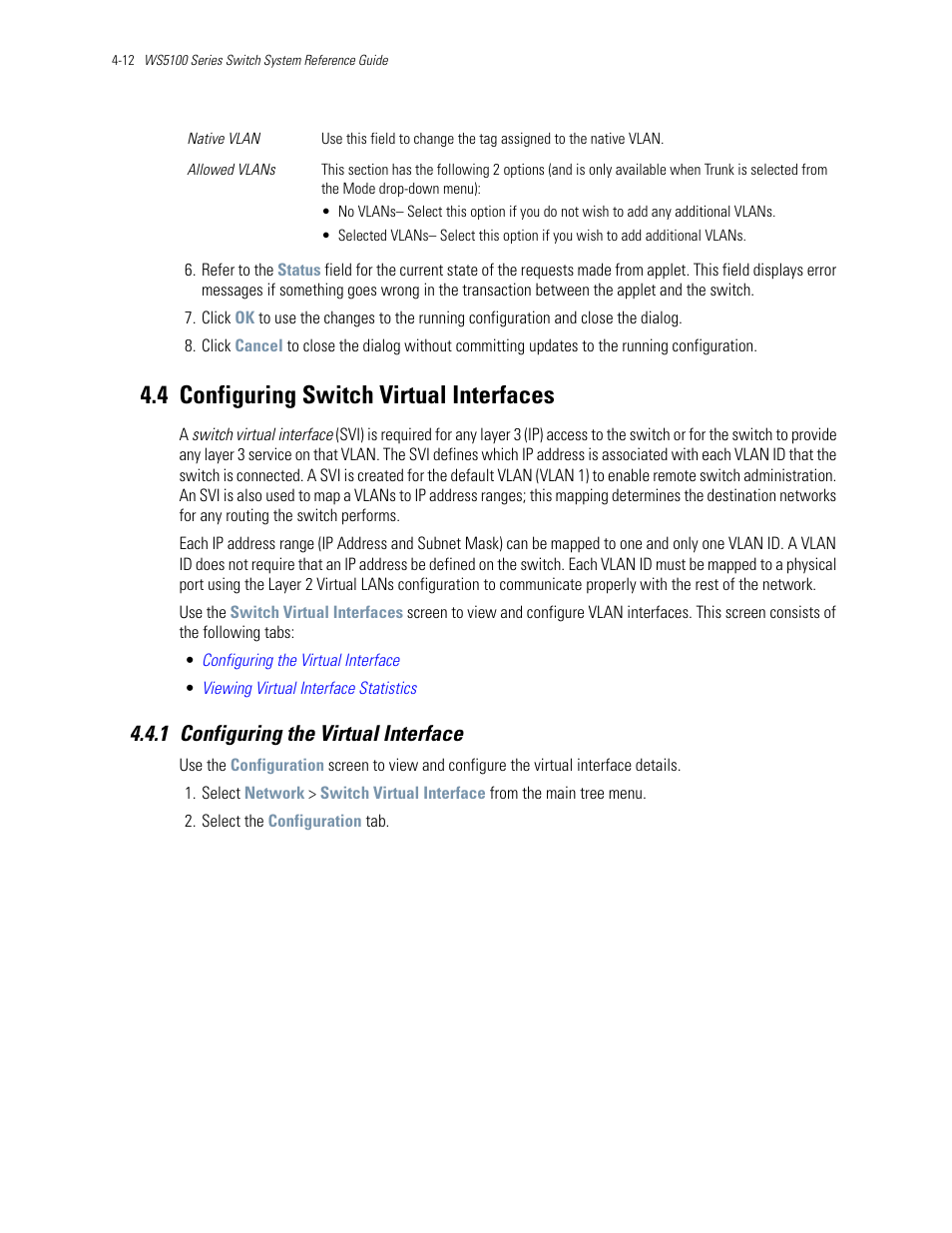 4 configuring switch virtual interfaces, 1 configuring the virtual interface, 4 configuring switch virtual interfaces -12 | 1 configuring the virtual interface -12, Configuring switch virtual interfaces | Motorola Series Switch WS5100 User Manual | Page 86 / 364