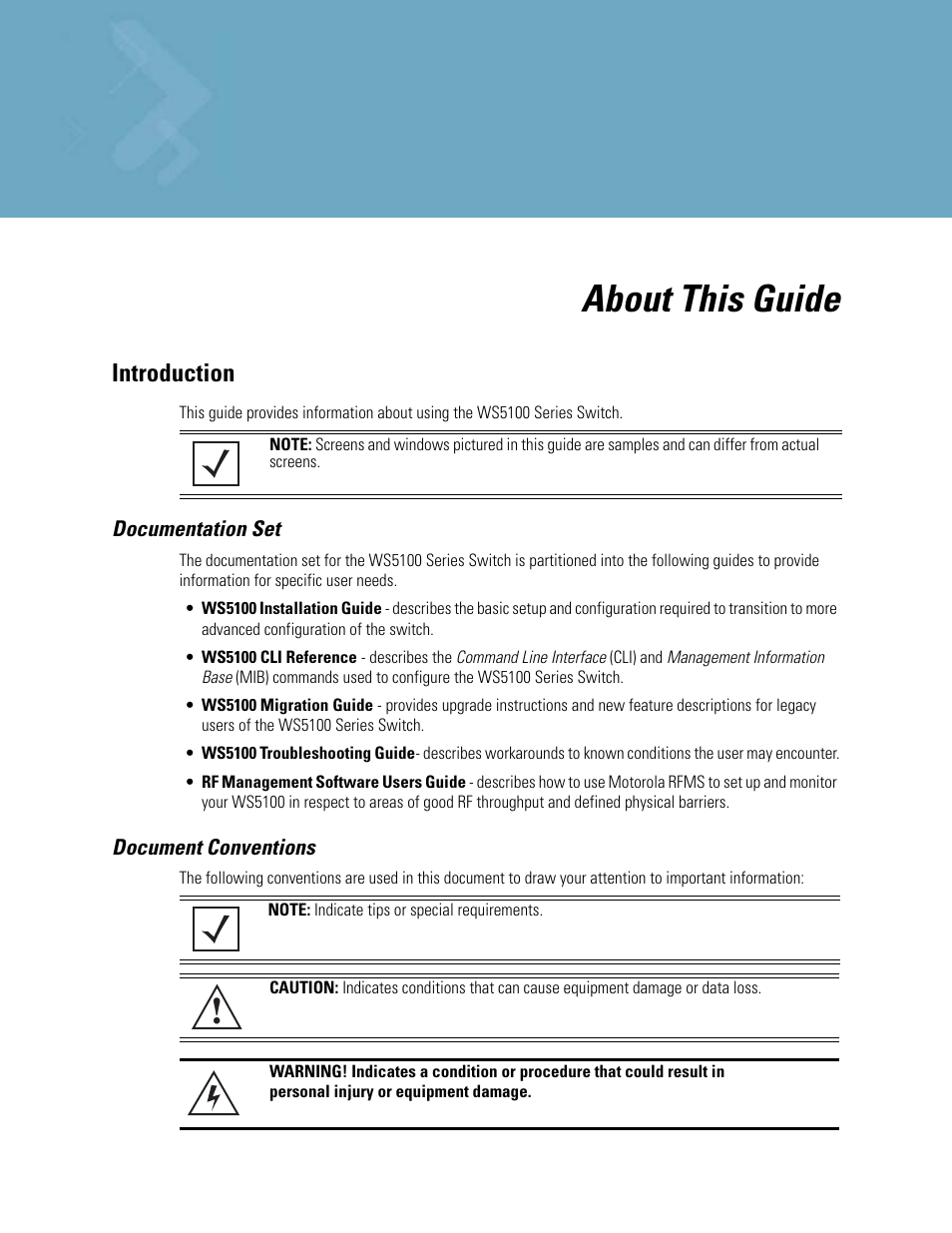 About this guide, Introduction | Motorola Series Switch WS5100 User Manual | Page 9 / 364