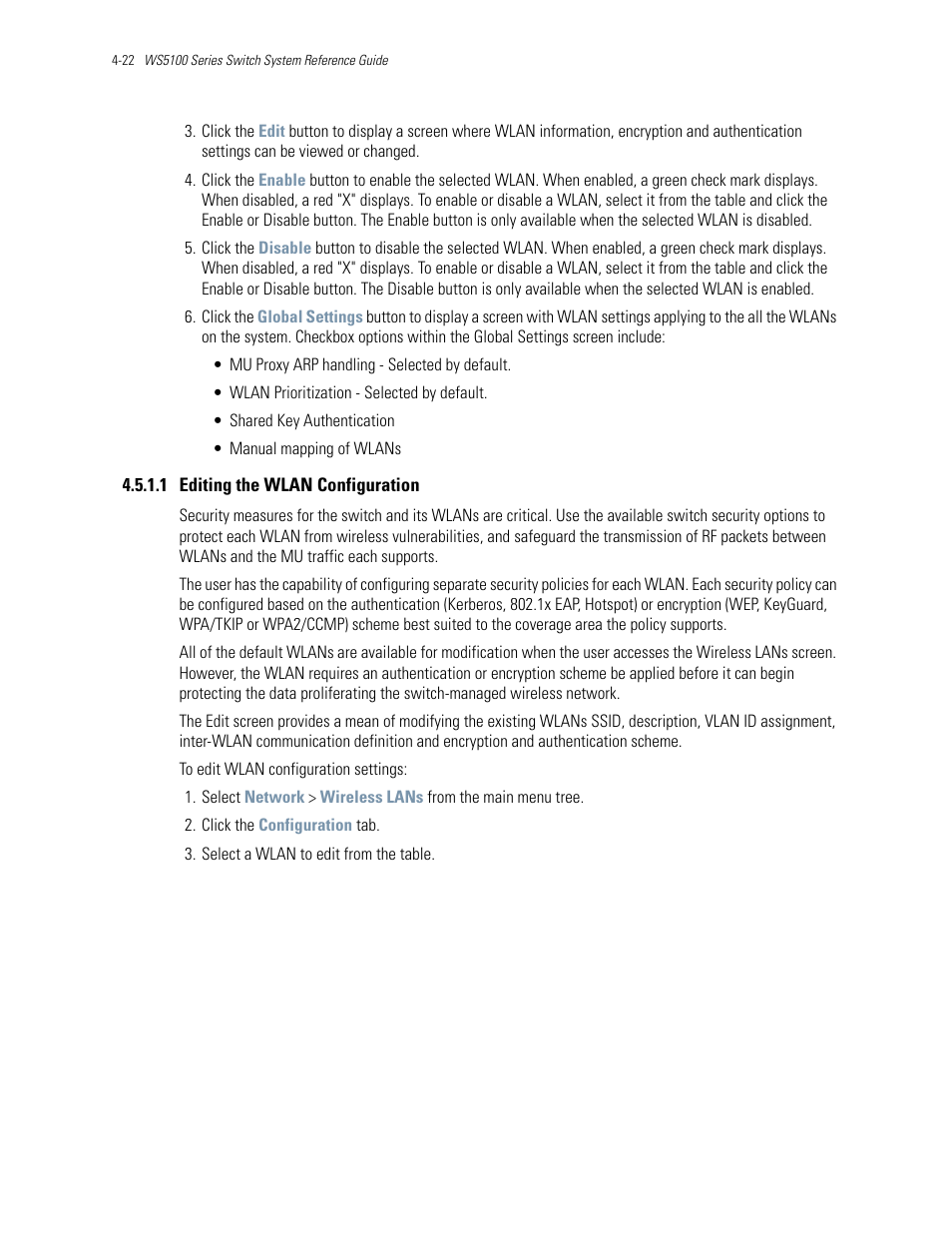 1 editing the wlan configuration | Motorola Series Switch WS5100 User Manual | Page 96 / 364