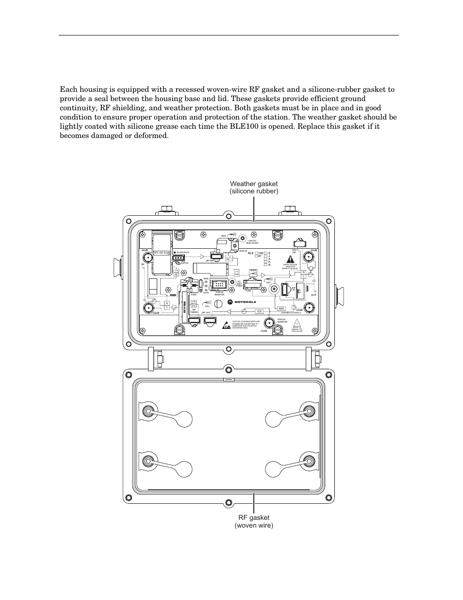 Gaskets, Ble100 installation and operation manual, Figure 2-4 housing gaskets | 4 overview | Motorola BLE100 User Manual | Page 15 / 48