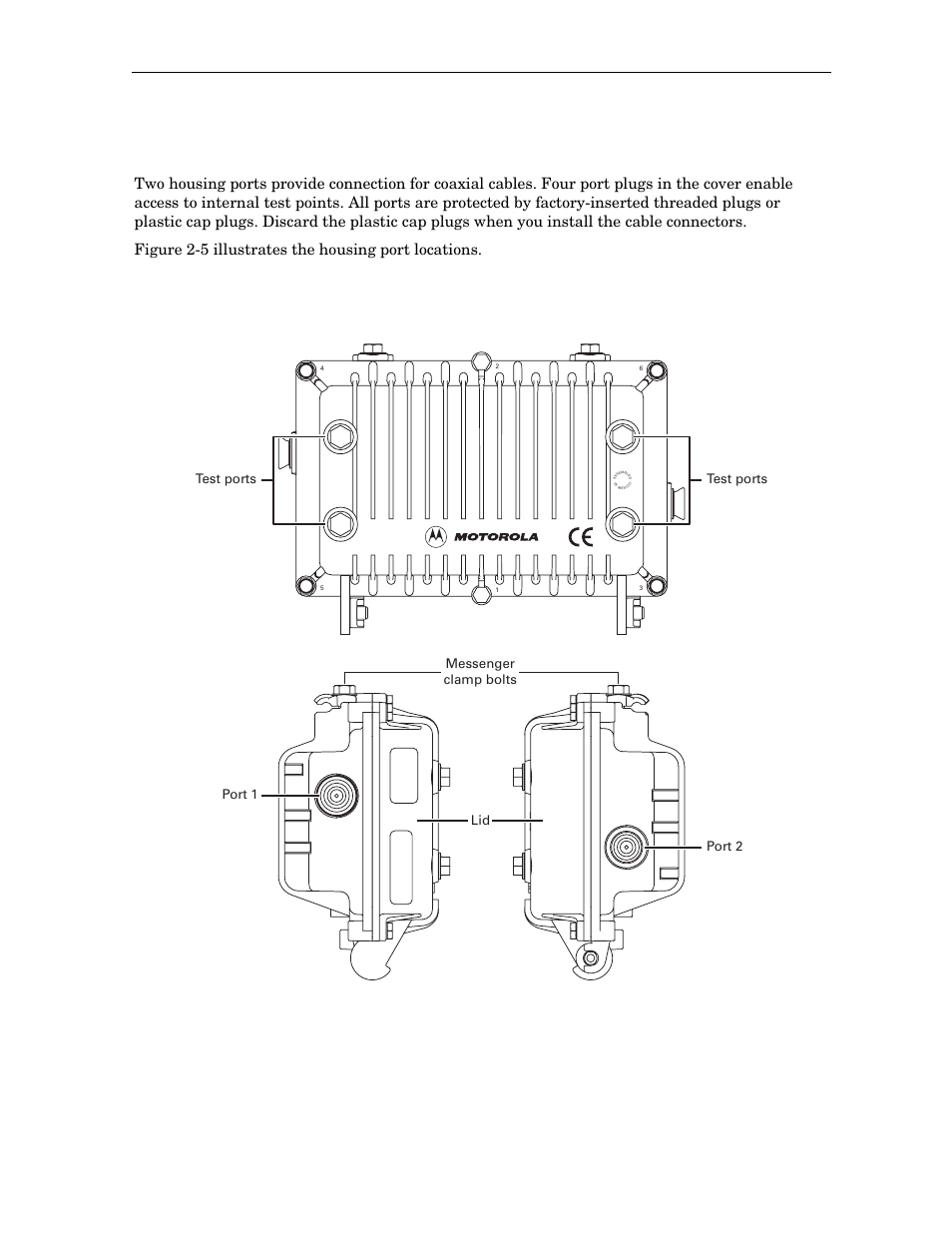 Port locations, Ble100 installation and operation manual, Figure 2-5 housing ports | Motorola BLE100 User Manual | Page 16 / 48