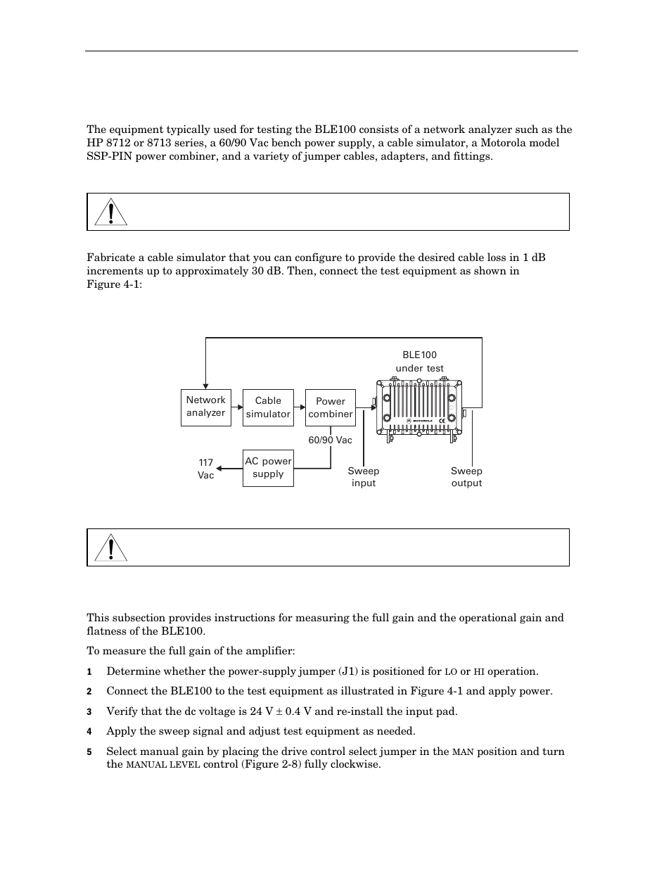 Test equipment and connections, Measuring forward gain | Motorola BLE100 User Manual | Page 37 / 48