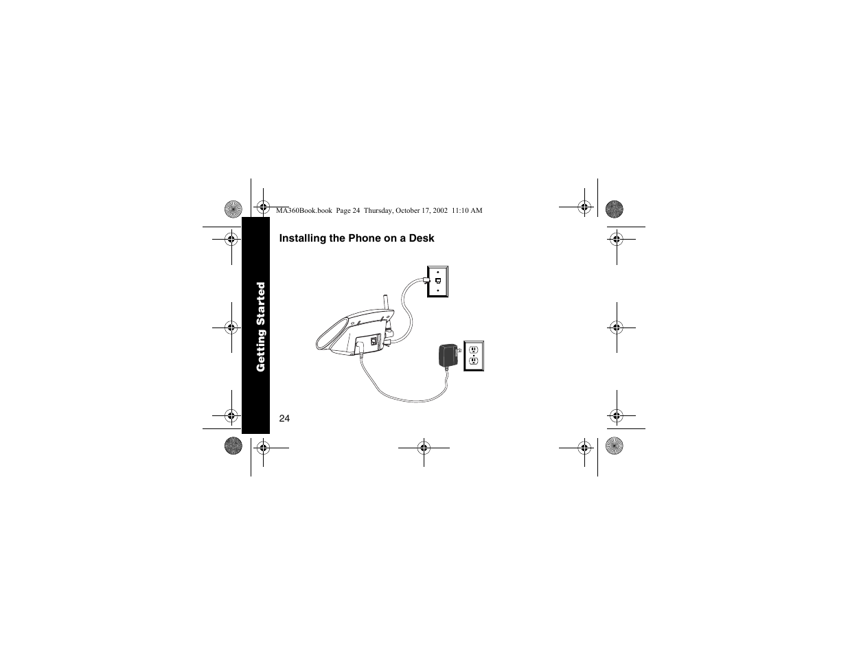 Installing the phone on a desk, Installing the phone, On a desk | Motorola MA360 Series User Manual | Page 28 / 68
