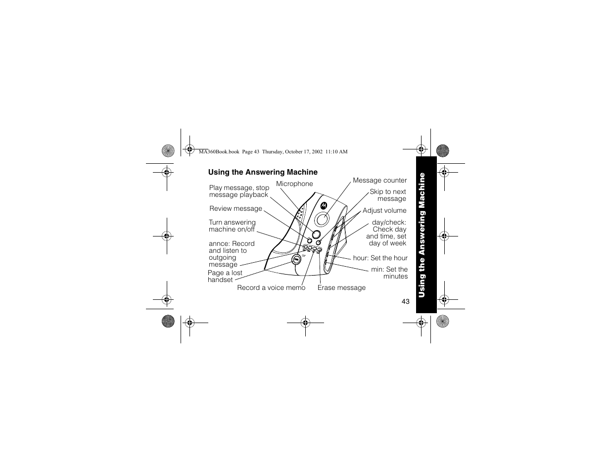 Using the answering machine | Motorola MA360 Series User Manual | Page 47 / 68