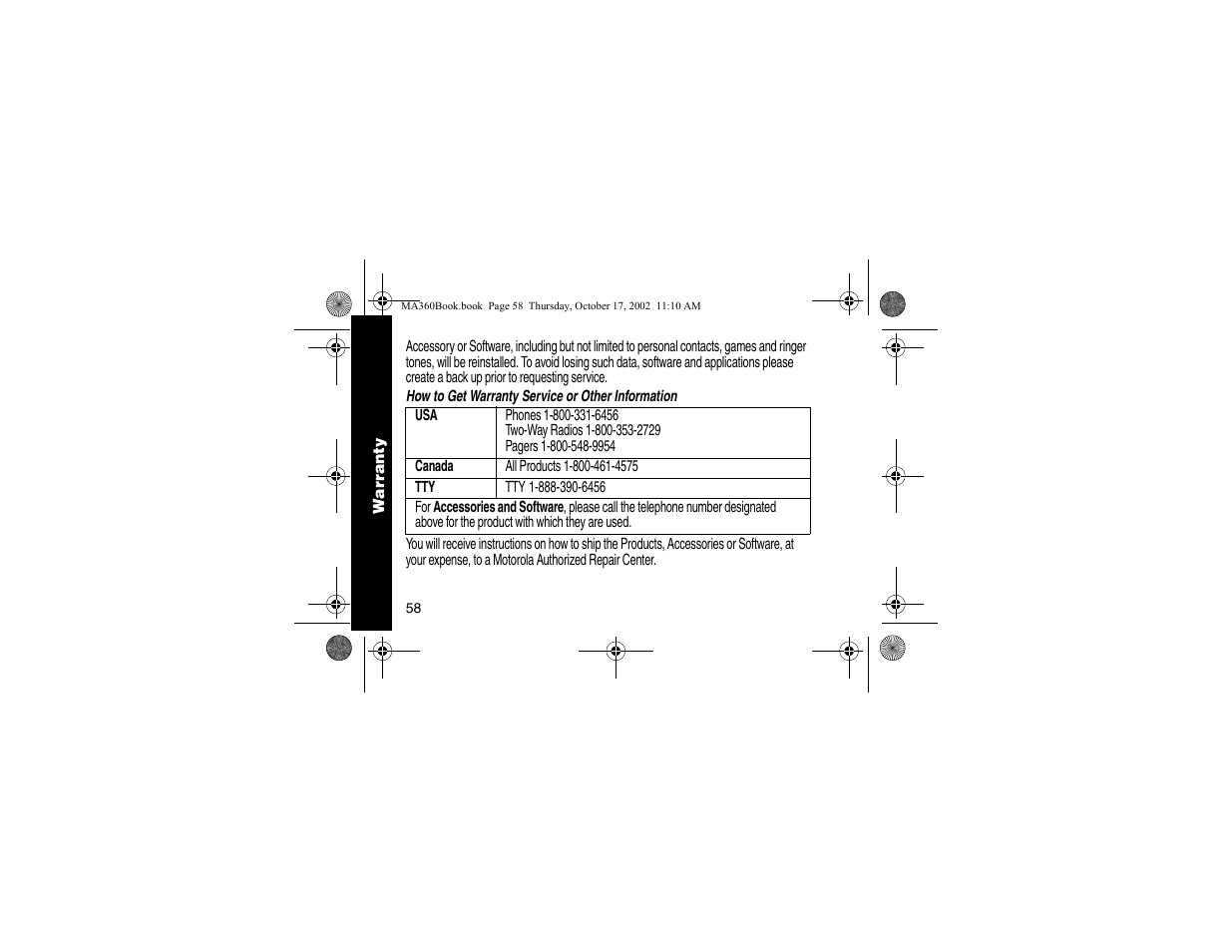 Motorola MA360 Series User Manual | Page 62 / 68