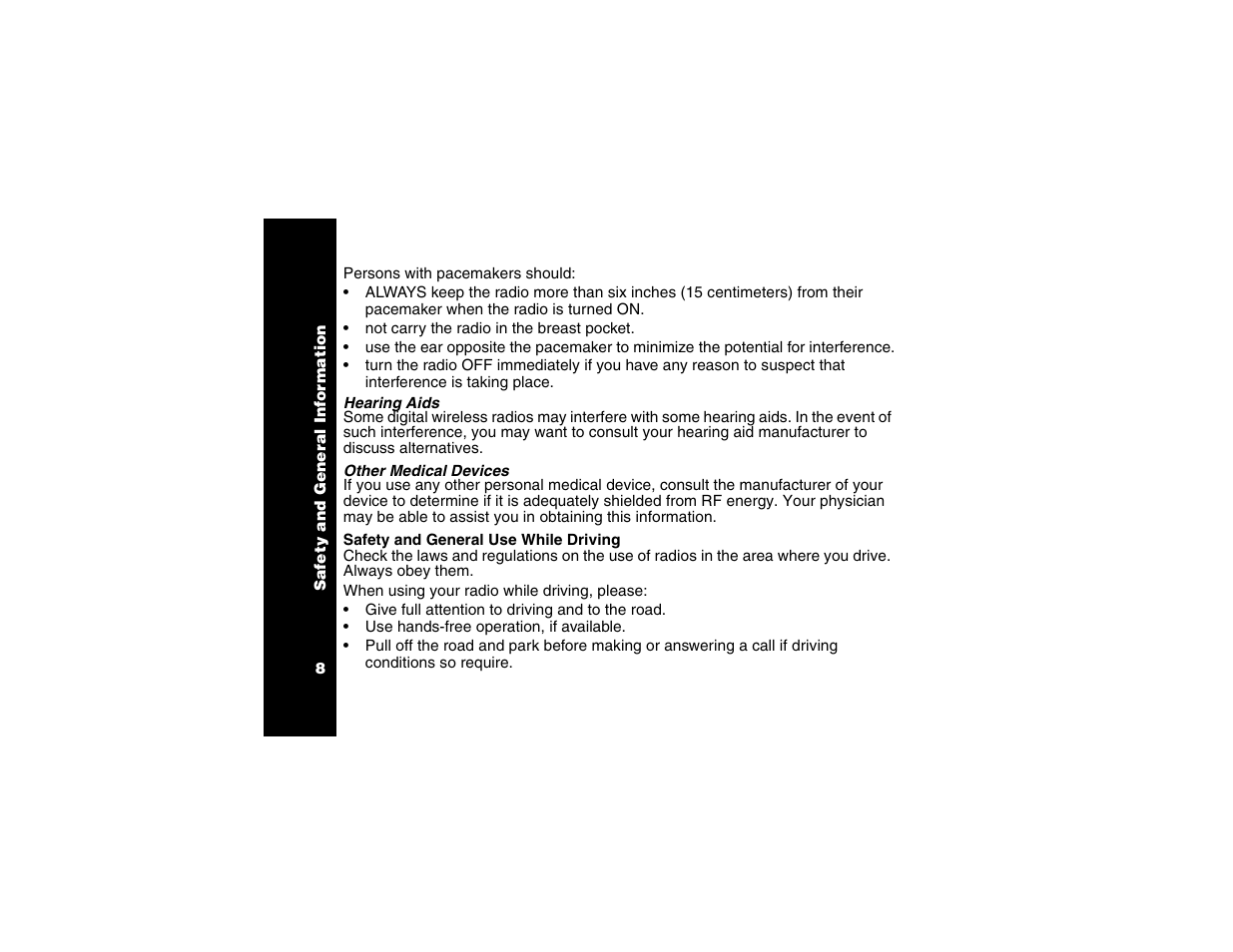 Safety and general use while driving | Motorola T6250 User Manual | Page 10 / 68