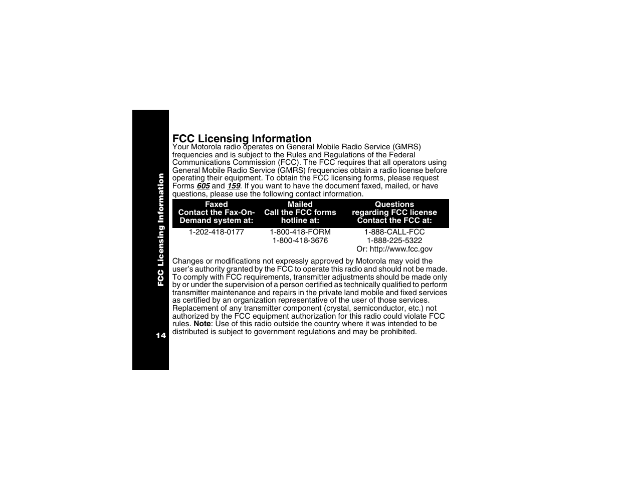 Fcc licensing information | Motorola T6250 User Manual | Page 16 / 68