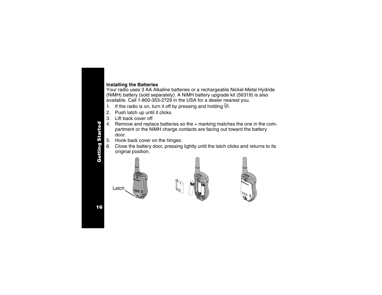 Installing the batteries | Motorola T6250 User Manual | Page 18 / 68
