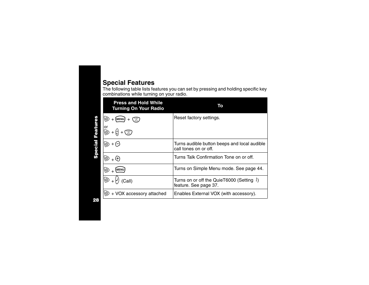 Special features | Motorola T6250 User Manual | Page 30 / 68