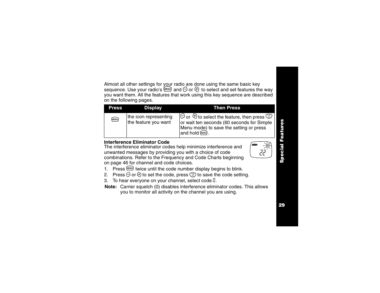 Interference eliminator code, Interference eliminator code . 29 | Motorola T6250 User Manual | Page 31 / 68