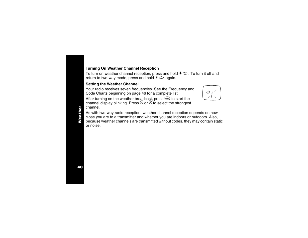 Setting the weather channel, Setting the weather channel . 40 | Motorola T6250 User Manual | Page 42 / 68