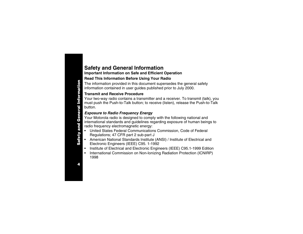 Safety and general information, Safety and general information .4 | Motorola T6250 User Manual | Page 6 / 68