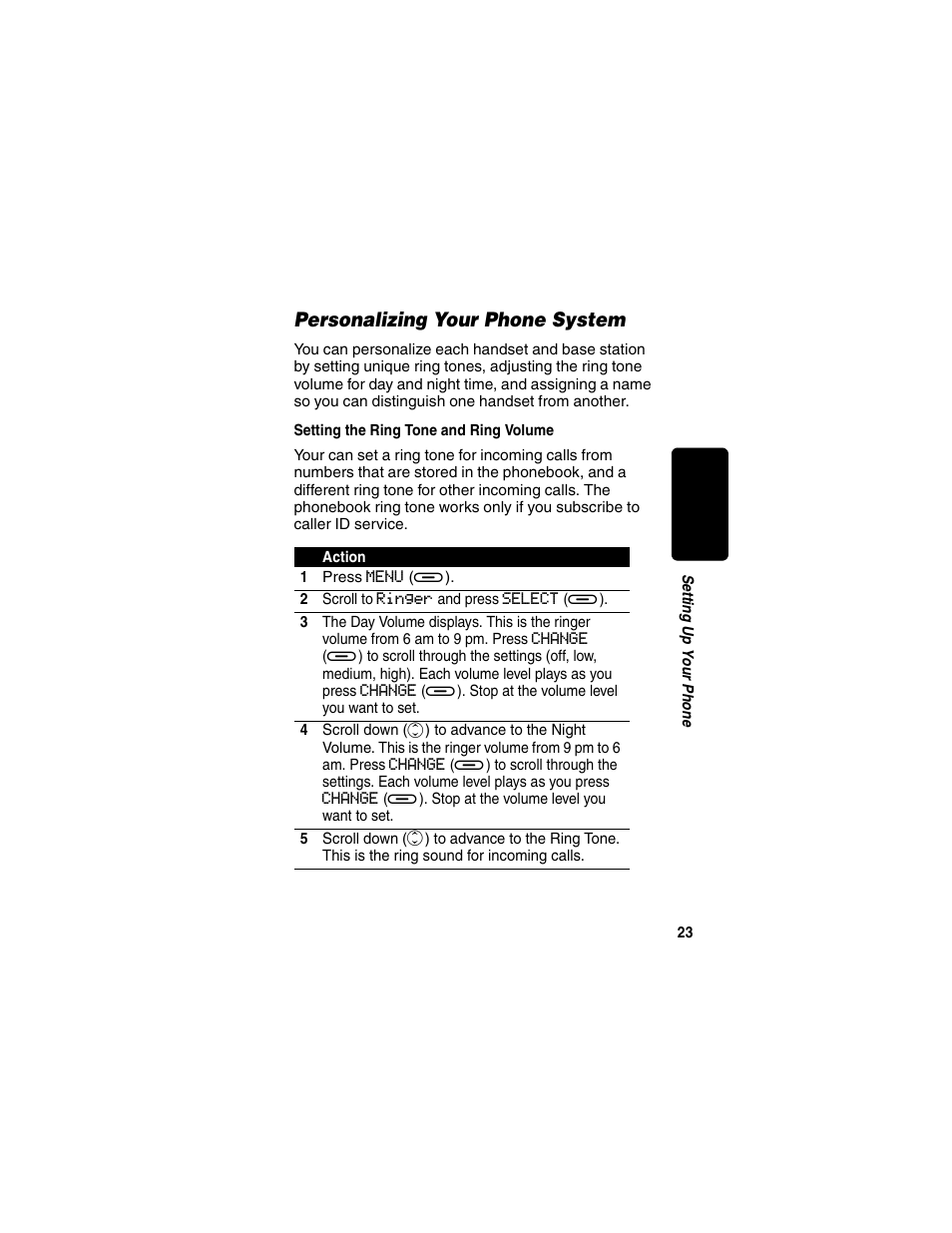 Personalizing your phone system, Setting the ring tone and ring volume, Re l im in a r y | Motorola MD470 Series User Manual | Page 25 / 62