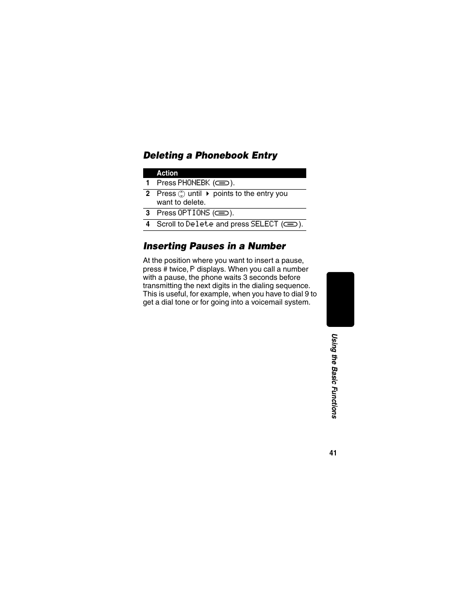 Deleting a phonebook entry, Inserting pauses in a number, Re l im in a r y | Motorola MD470 Series User Manual | Page 43 / 62