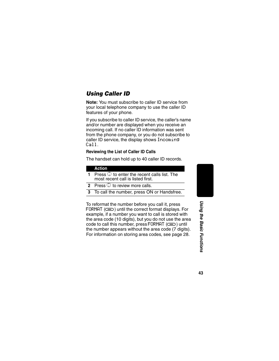 Using caller id, Reviewing the list of caller id calls, Re l im in a r y | Motorola MD470 Series User Manual | Page 45 / 62