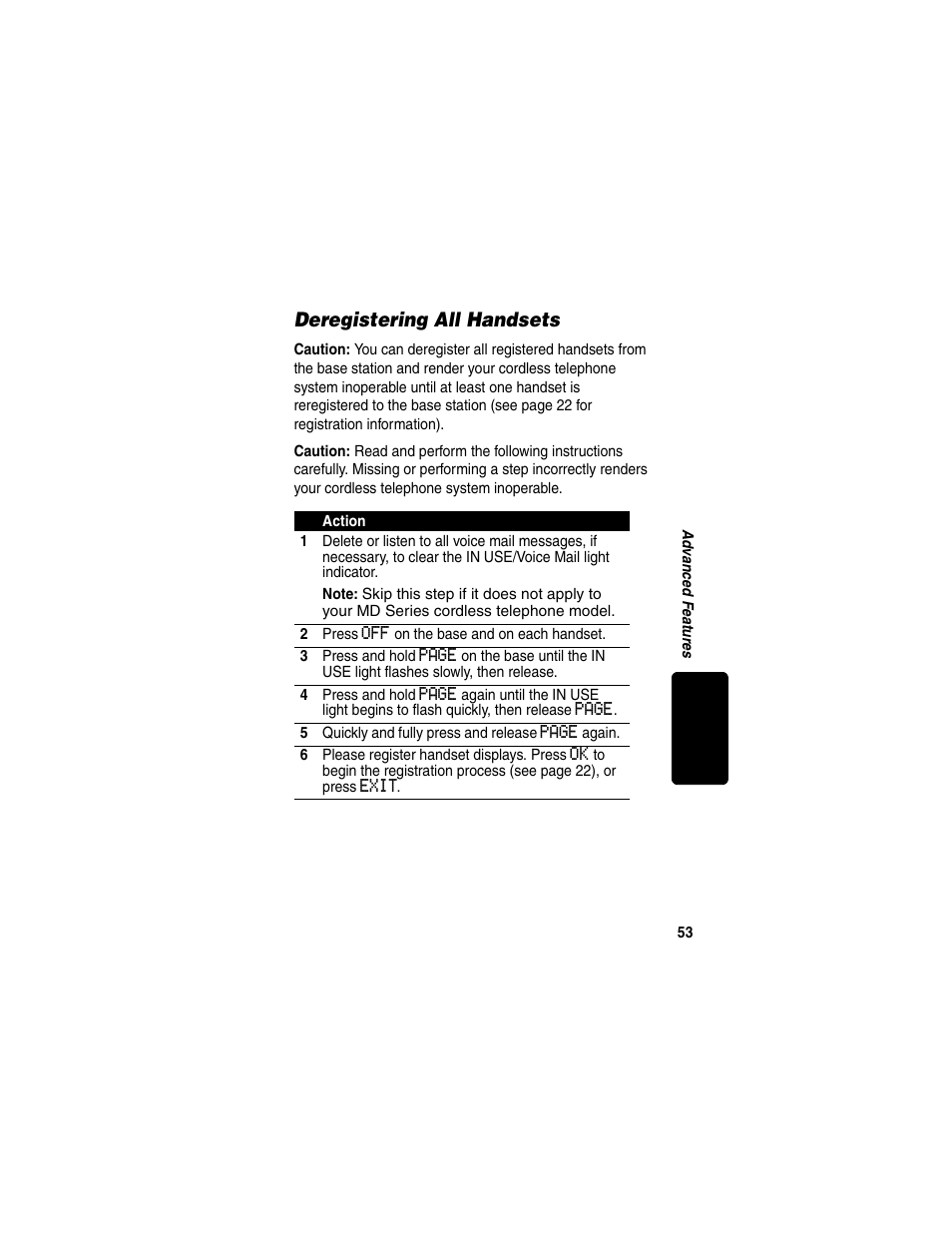 Deregistering all handsets, Re l im in ar y | Motorola MD470 Series User Manual | Page 55 / 62