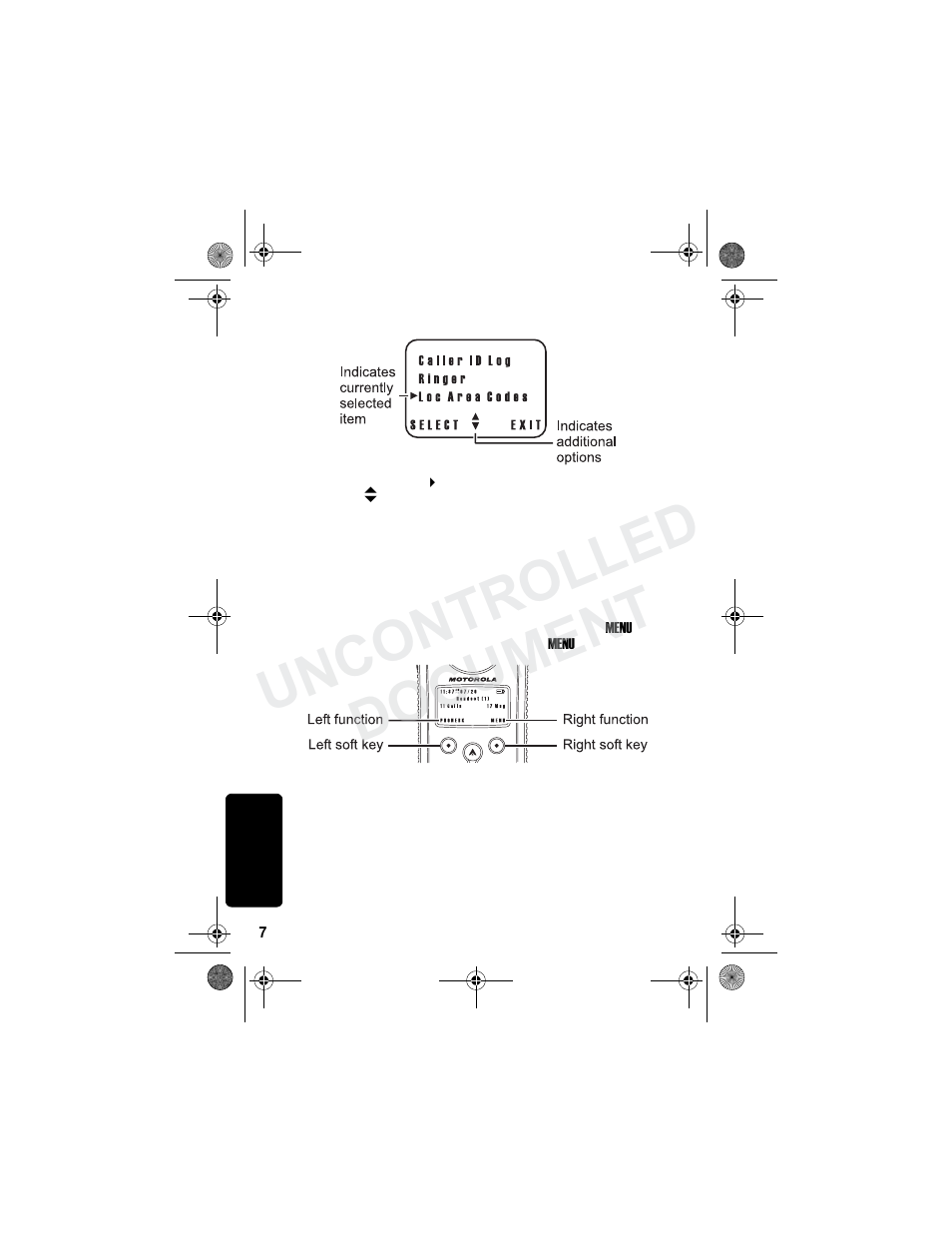 Using the soft keys, Uncontrolled document | Motorola MD790 Series User Manual | Page 23 / 70