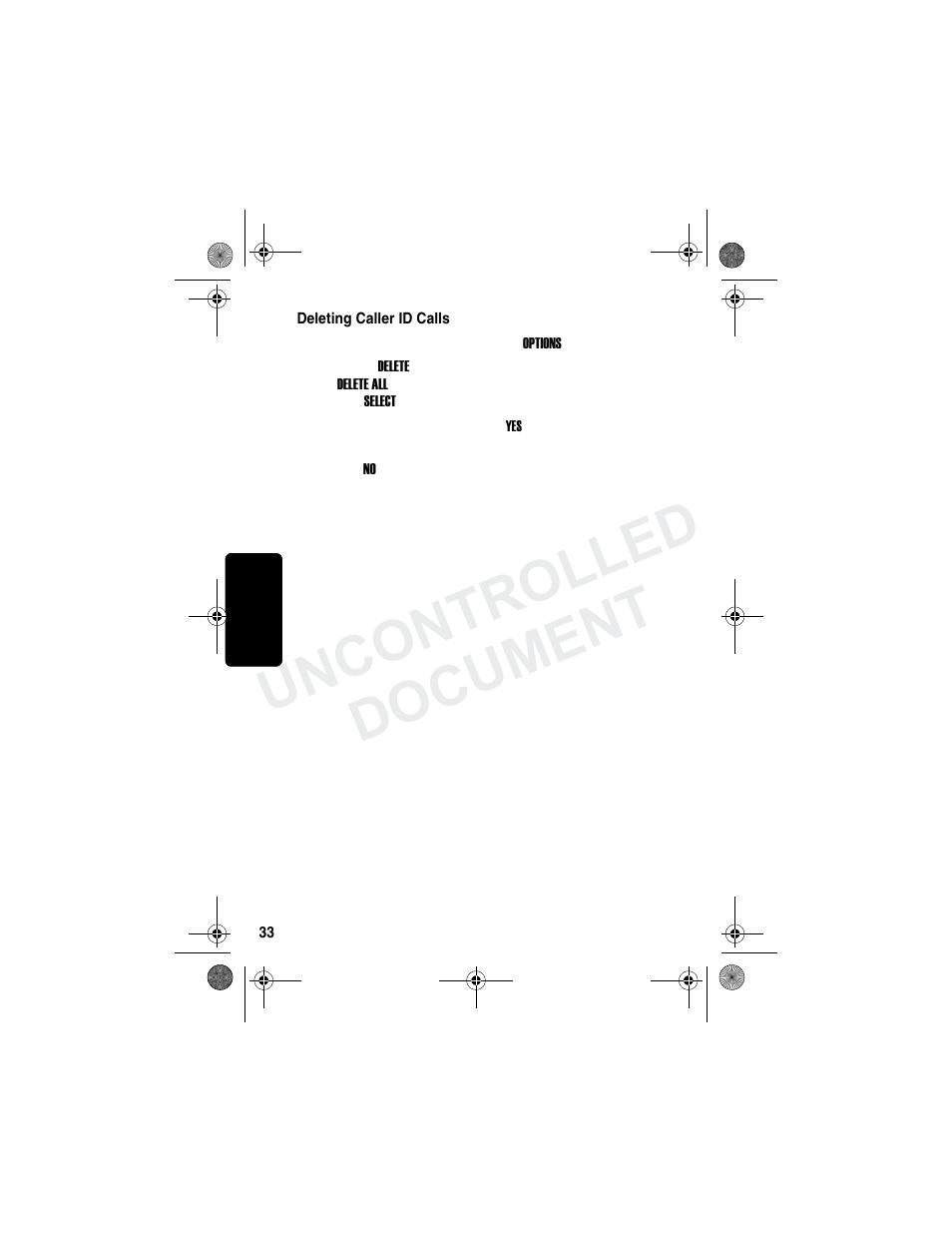 Deleting caller id calls, Re l im in a r y, Uncontrolled document | Motorola MD790 Series User Manual | Page 49 / 70