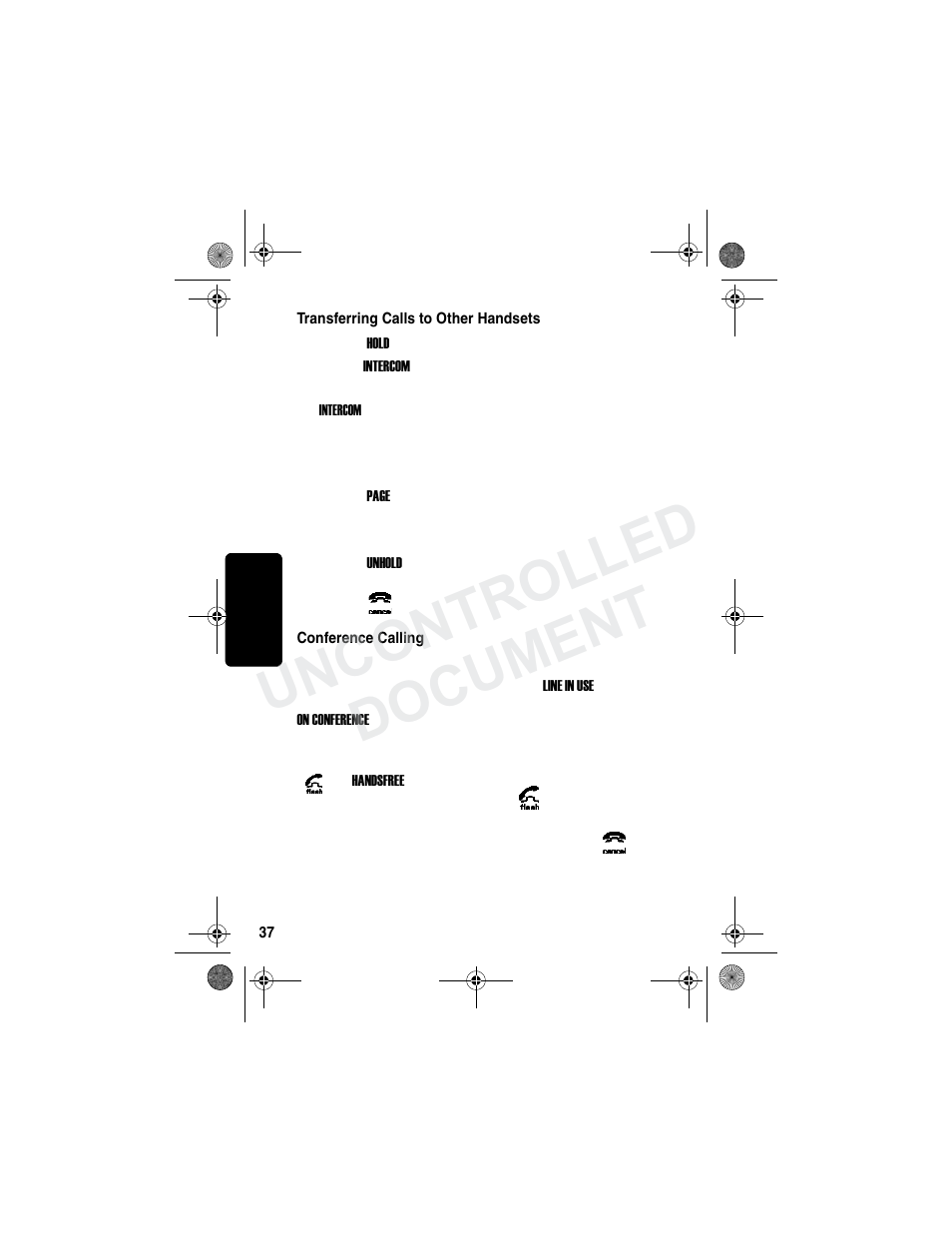 Transferring calls to other handsets, Conference calling, Re l im in a r y | Uncontrolled document | Motorola MD790 Series User Manual | Page 53 / 70