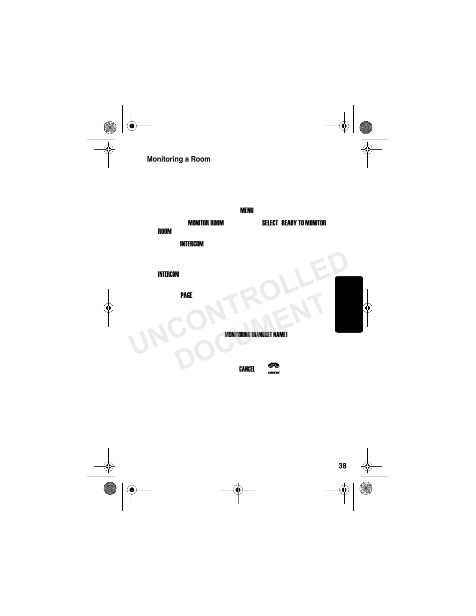 Monitoring a room, Re l im in ar y, Uncontrolled document | Motorola MD790 Series User Manual | Page 54 / 70