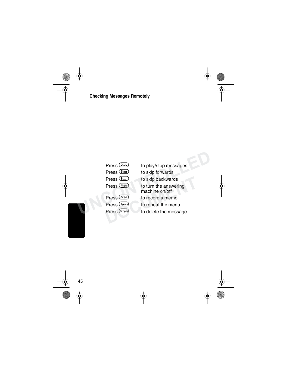 Checking messages remotely, Uncontrolled document | Motorola MD790 Series User Manual | Page 61 / 70
