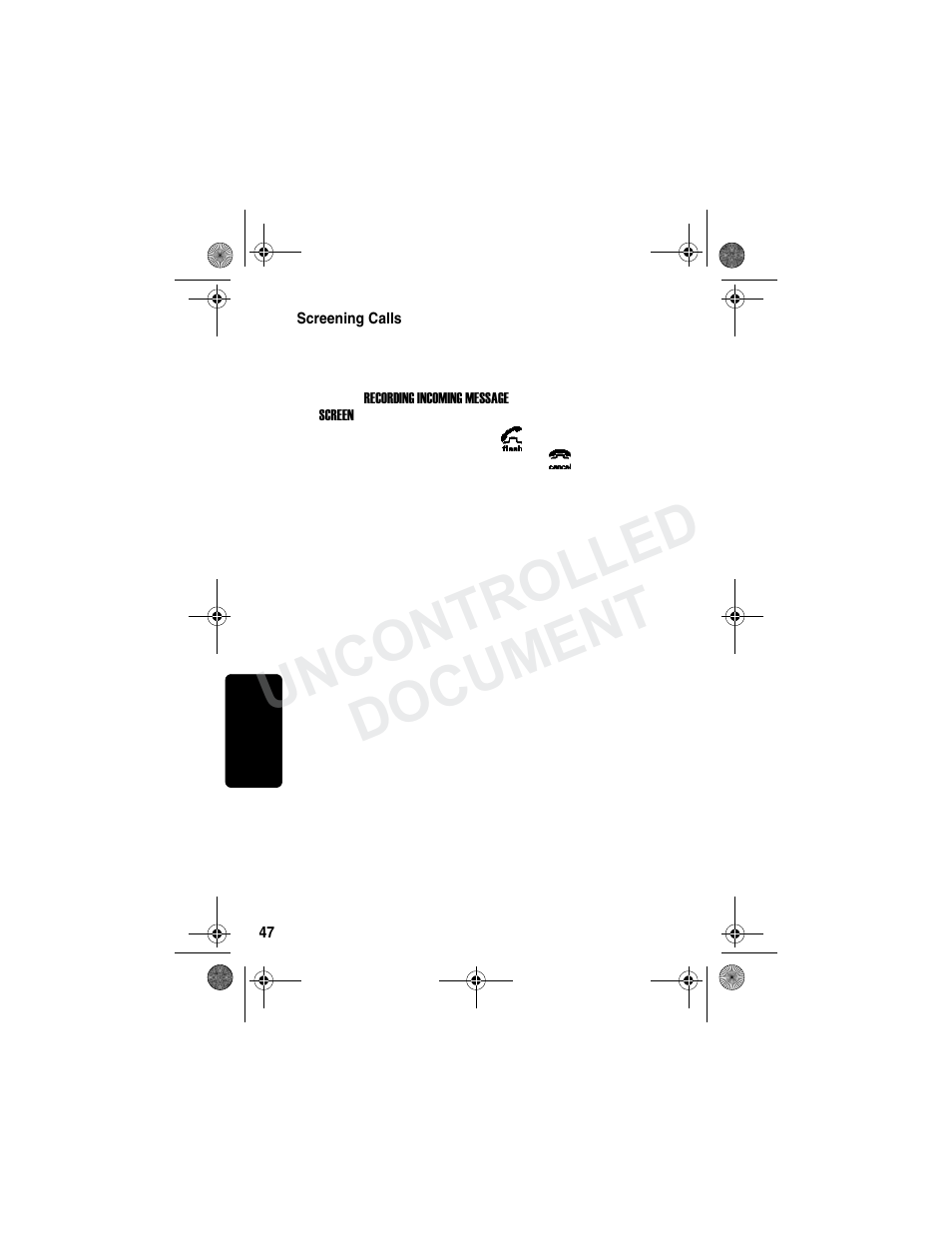 Screening calls, Uncontrolled document | Motorola MD790 Series User Manual | Page 63 / 70