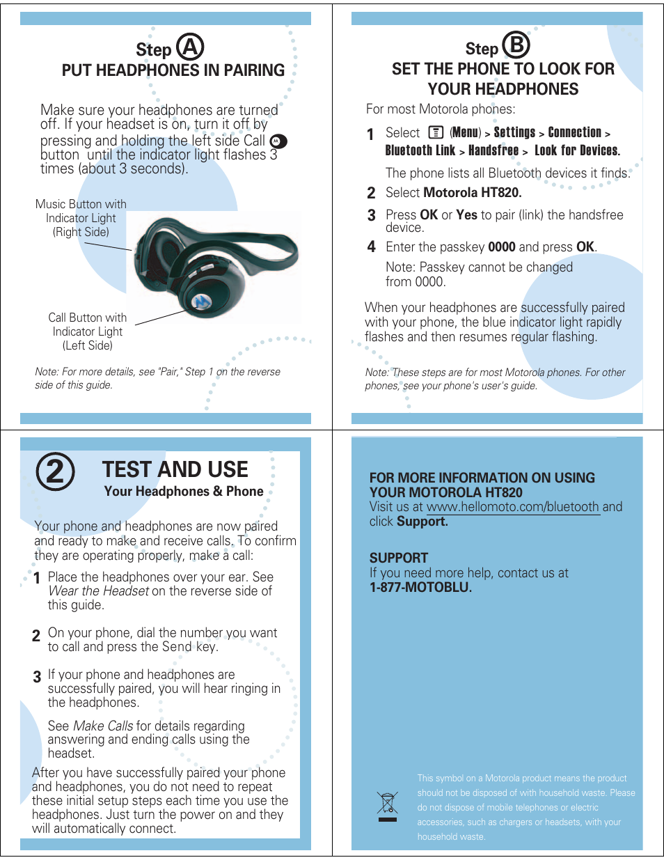 Test and use, Step | Motorola HT820 User Manual | Page 4 / 5