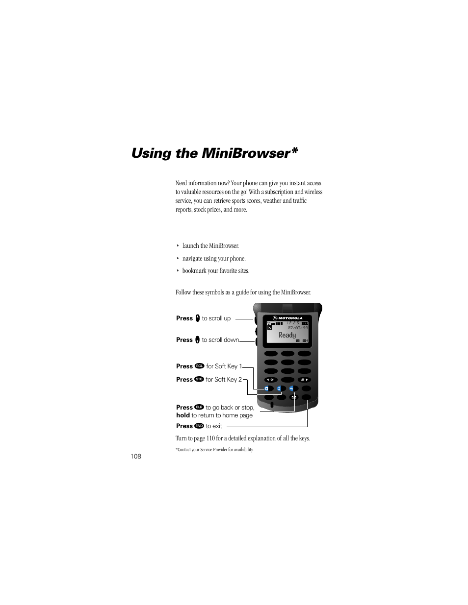 Using the minibrowser | Motorola Digital StarTAC wireless phone User Manual | Page 108 / 143